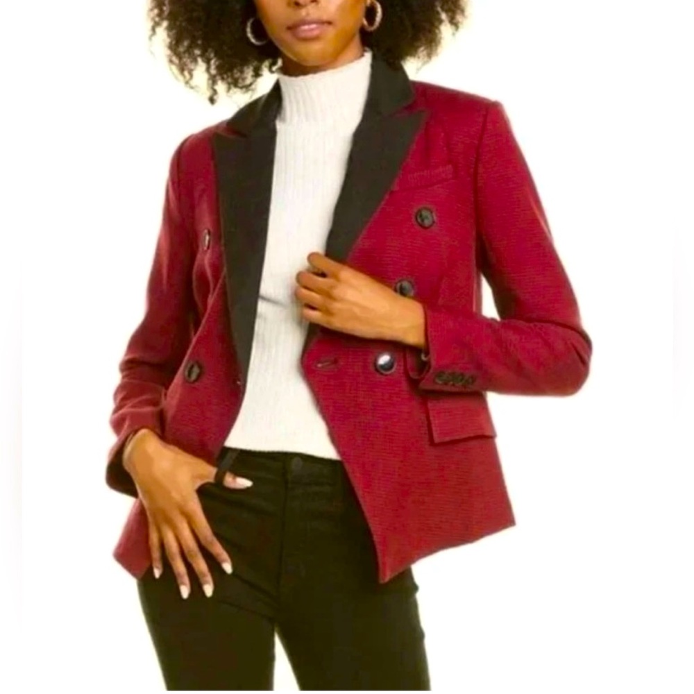 Walter Baker burgundy Phelps Houndstooth Double Breasted Blazer Jacket Medium